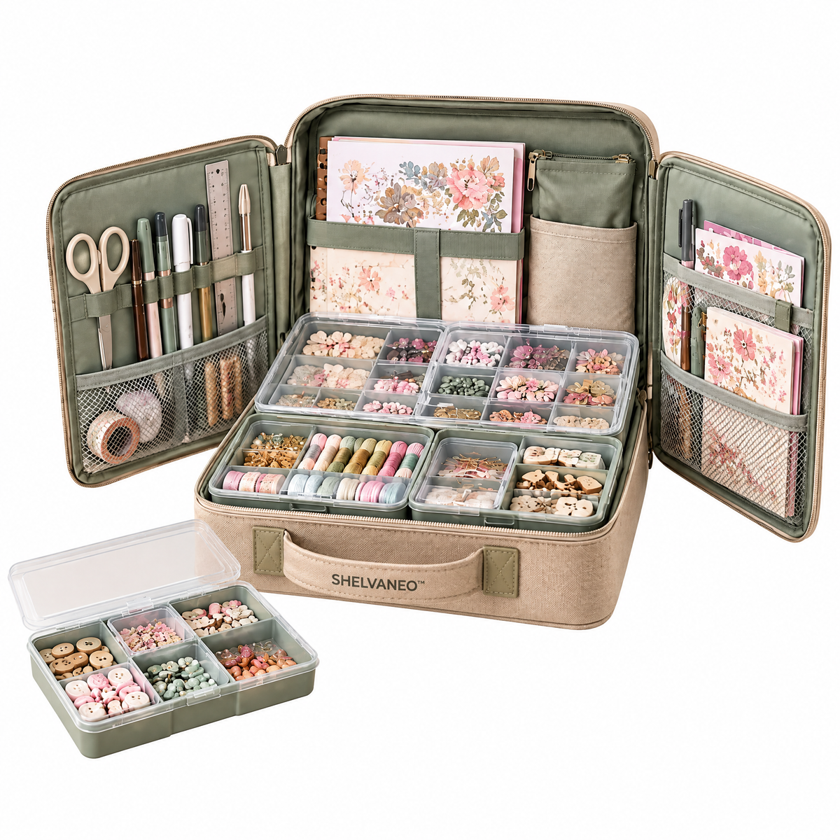 SHELVANEO™ Project Pause Organizer — Expandable Craft Storage Case with Lift-Out Work Trays