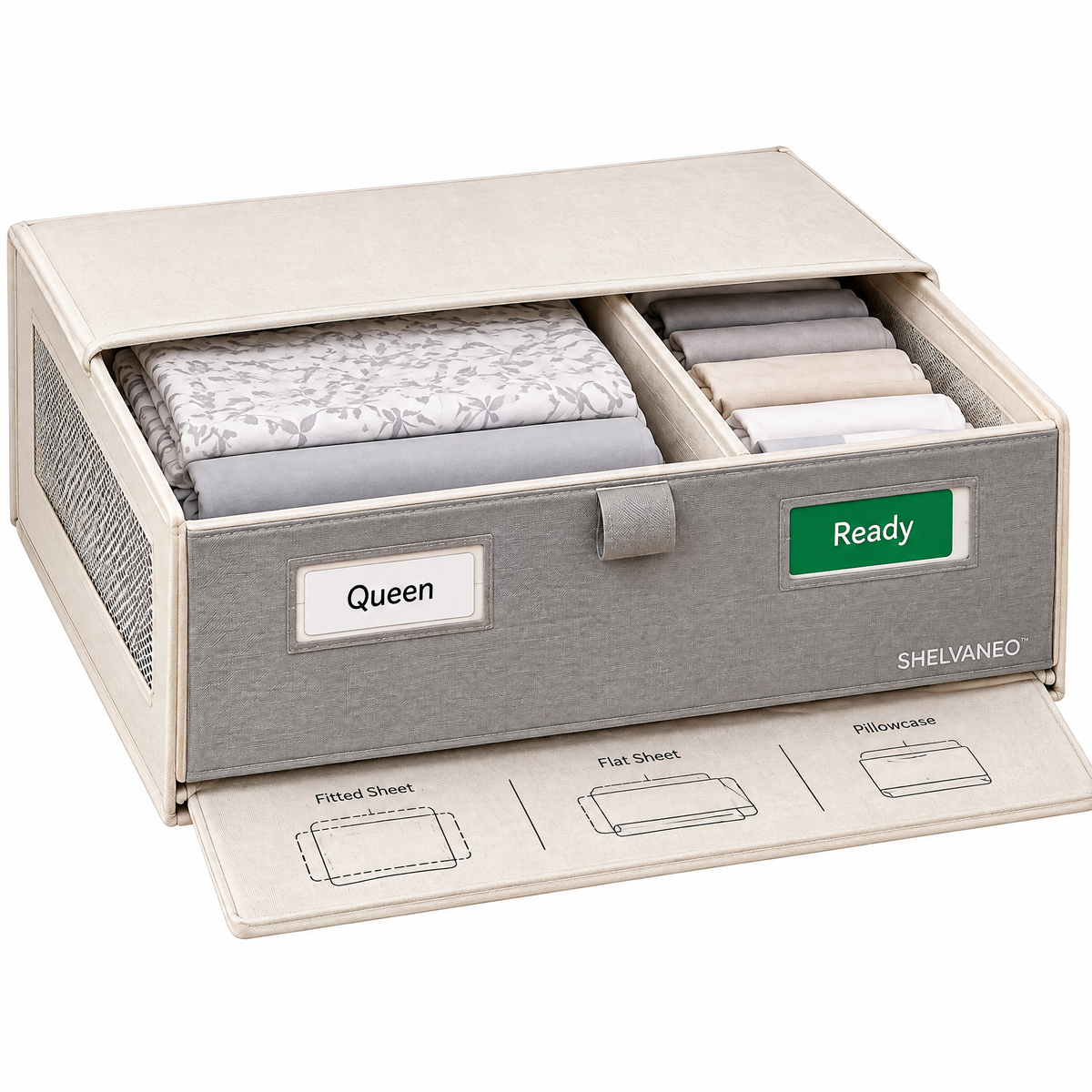SHELVANEO™ Linen Drawer Organizer with Pull-Out Folding Panel
