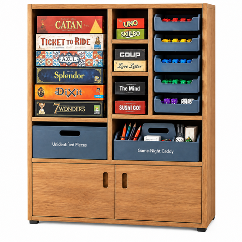 SHELVANEO™ Board Game Organizer with Removable Player Trays and Game-Night Caddy