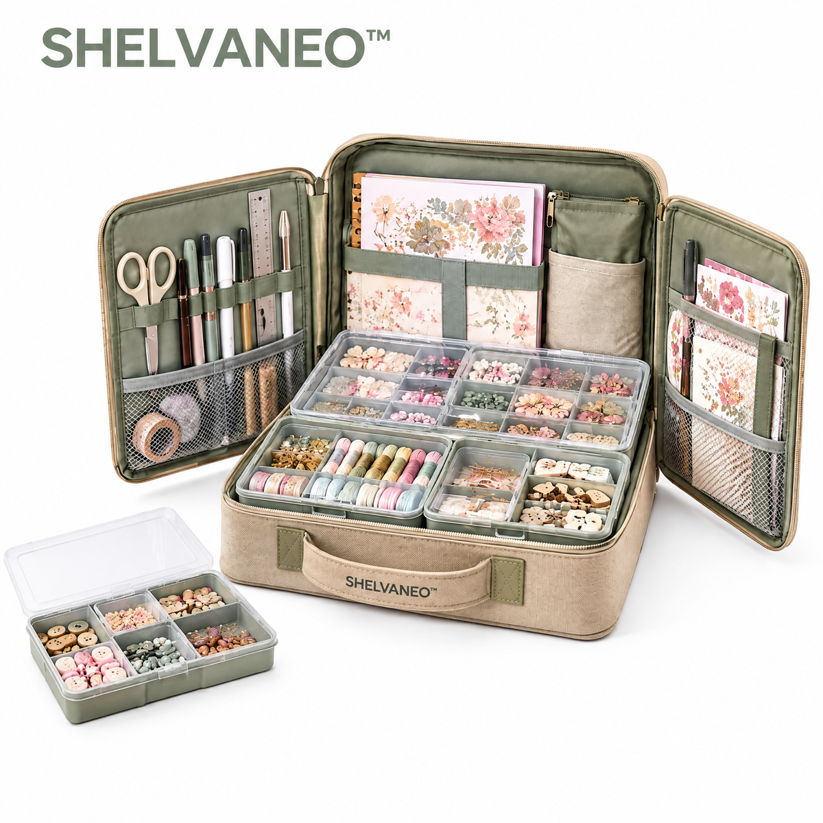 SHELVANEO™ Project Pause Organizer — Expandable Craft Storage Case with Lift-Out Work Trays